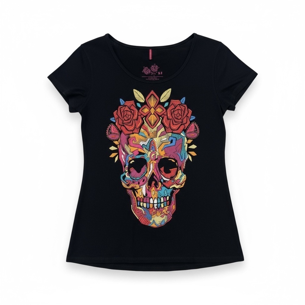 Ay Guey Women's Sugar Skull Graphic T-Shirt - Picture 2 of 5